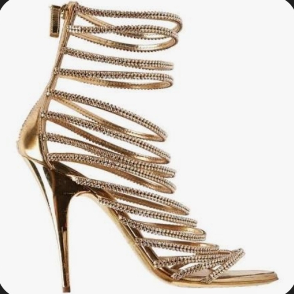 Giuseppe Zanotti x Balmain gold leather strappy heels size 40.5